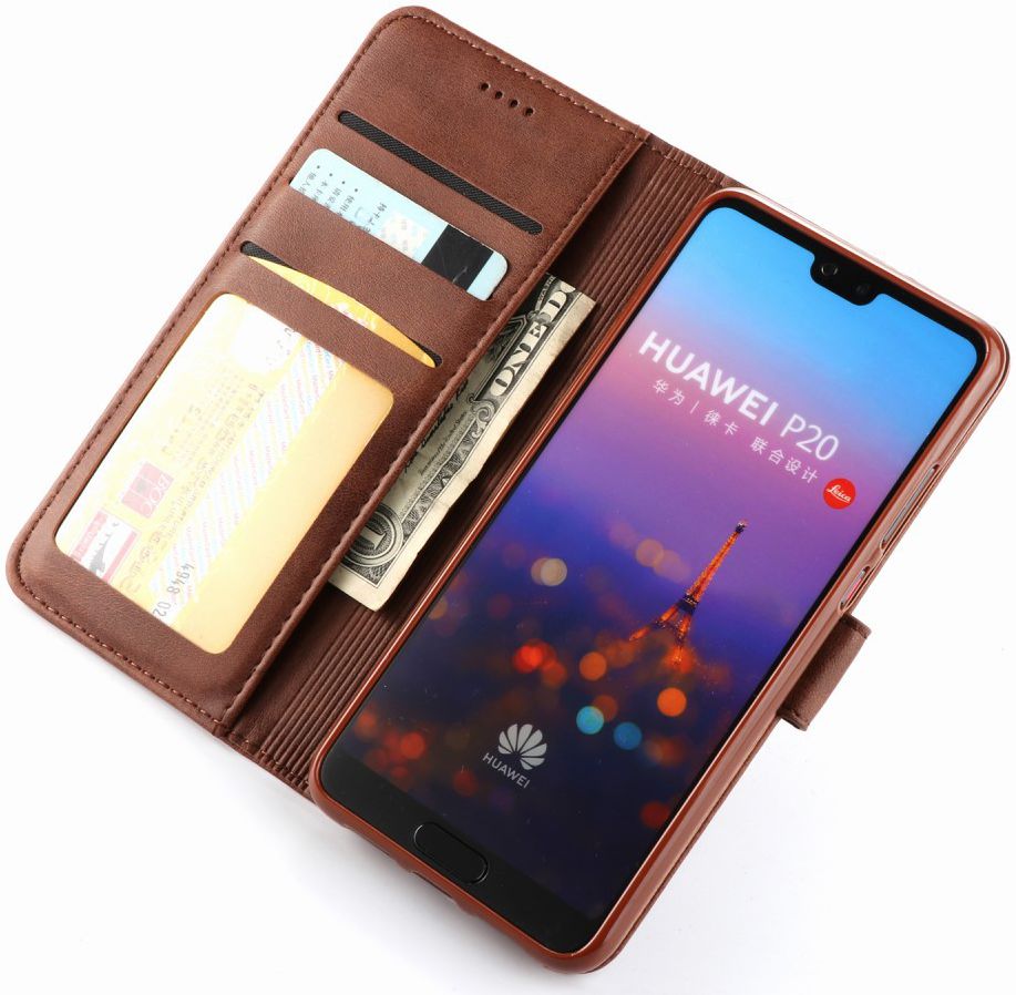 Huawei P20 Pro Lederen Portemonnee Stand Bookcase Hoesje Bruin afbeelding 2