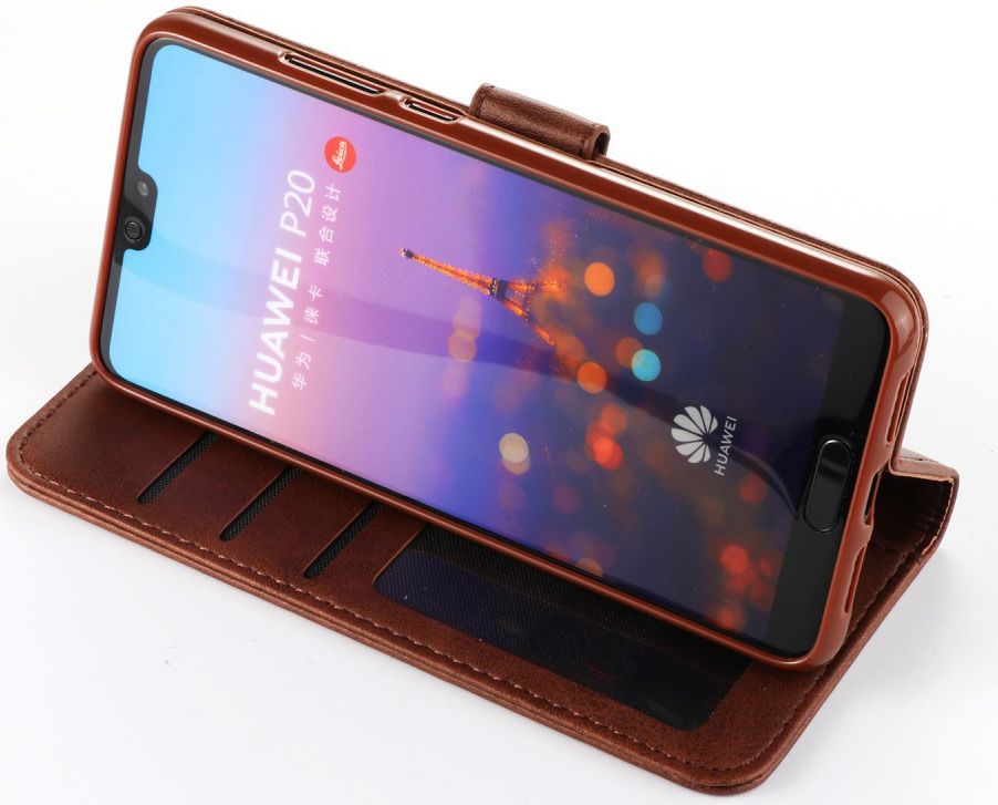 Huawei P20 Pro Lederen Portemonnee Stand Bookcase Hoesje Bruin afbeelding 11