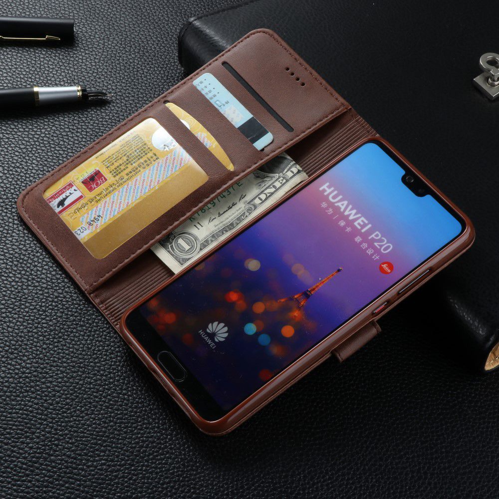 Huawei P20 Pro Lederen Portemonnee Stand Bookcase Hoesje Bruin afbeelding 9