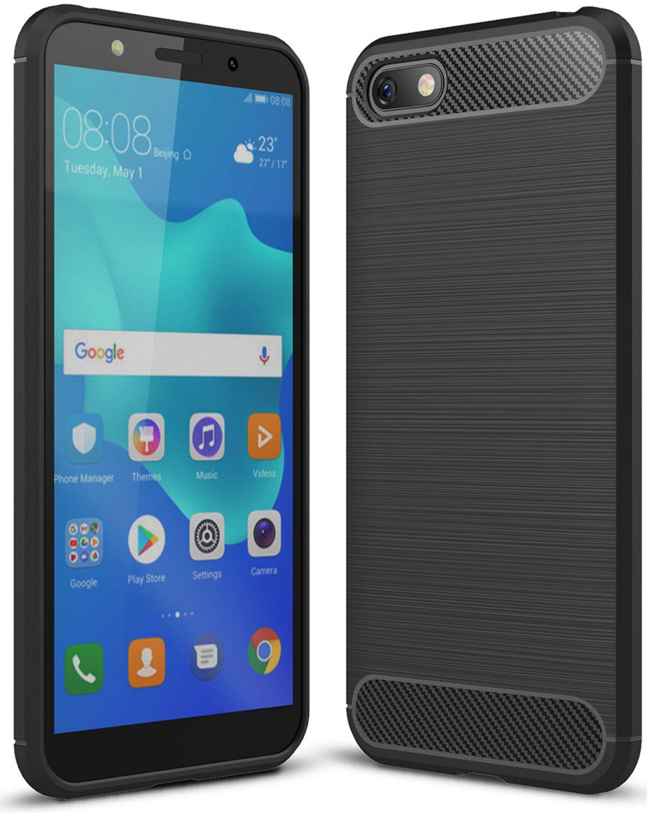 Huawei Y5 (2018) Geborsteld TPU Hoesje Zwart afbeelding 1