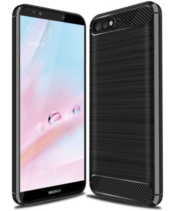 Huawei Y6 (2018) Geborsteld TPU Hoesje Zwart Hoesjes