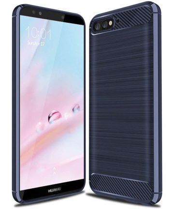 Huawei Y6 (2018) Geborsteld TPU Hoesje Blauw Hoesjes