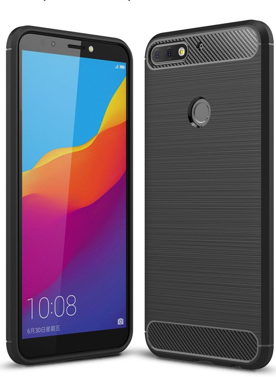 Huawei Y7 (2018) Geborsteld TPU Hoesje Zwart afbeelding 1