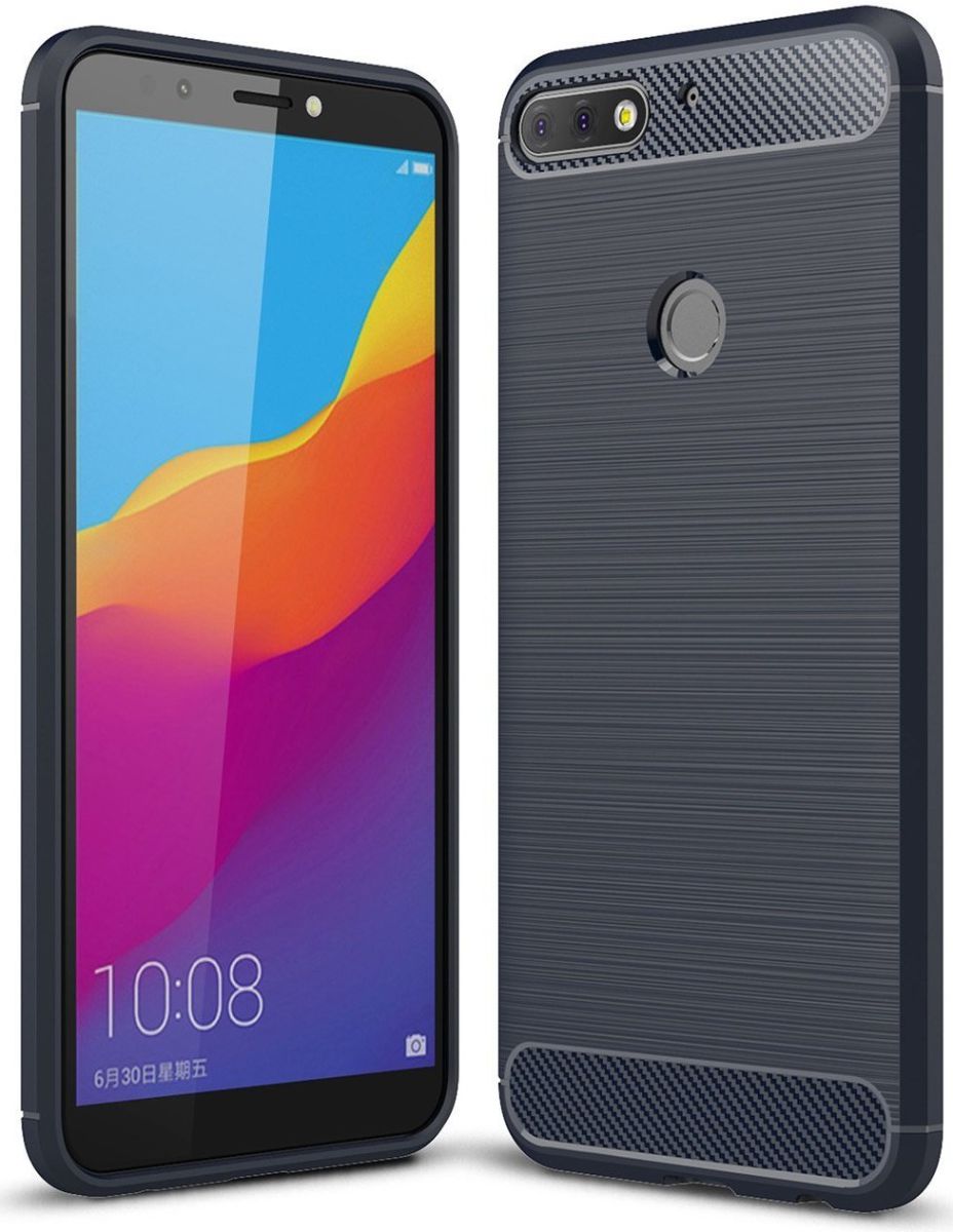 Huawei Y7 (2018) Geborsteld TPU Hoesje Blauw afbeelding 1