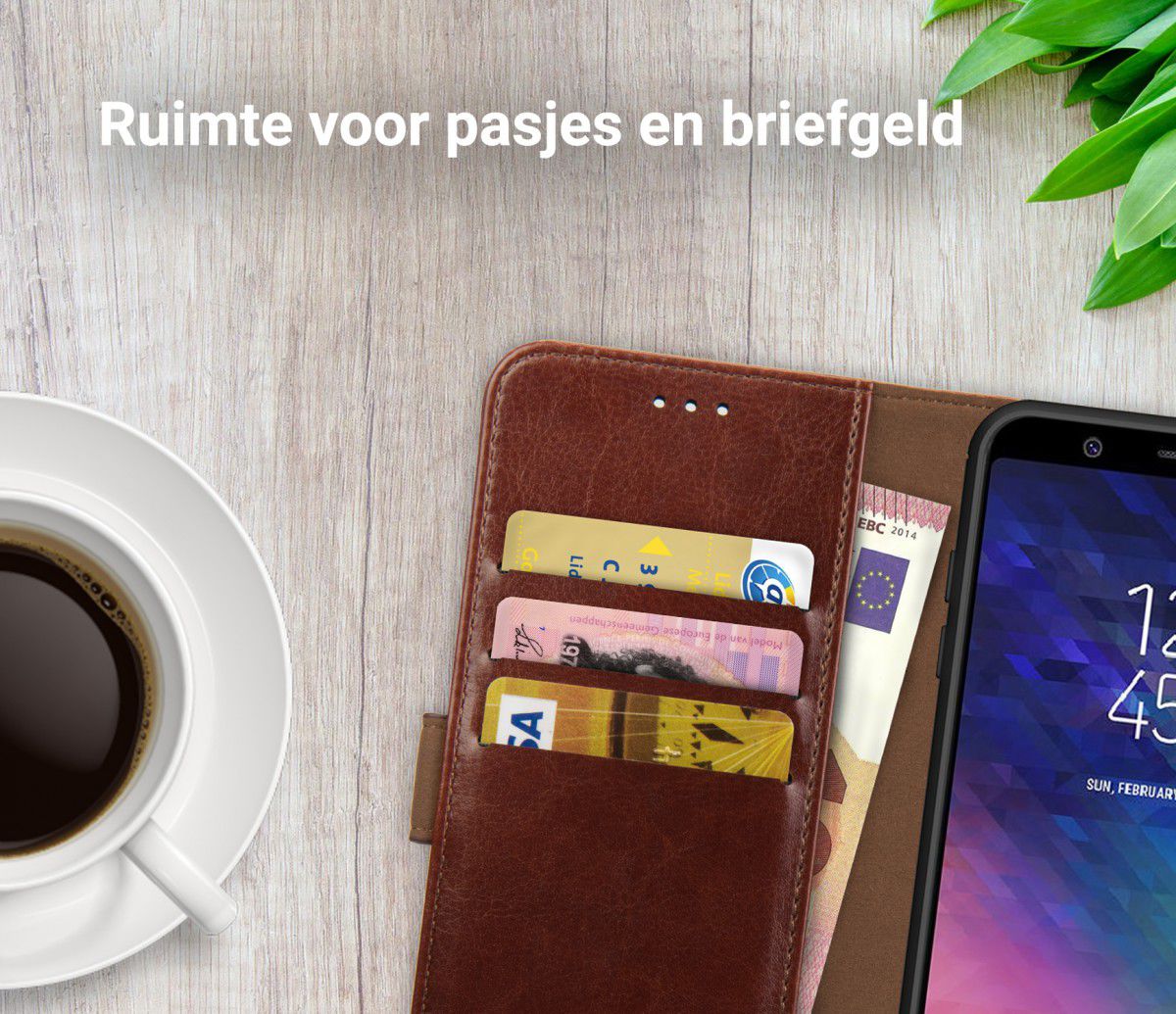 Rosso Element Samsung Galaxy A6 Plus Hoesje Book Cover Bruin afbeelding 9