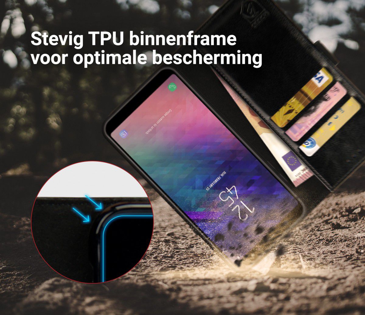 Rosso Element Samsung Galaxy A6 Plus Hoesje Book Cover Zwart afbeelding 6