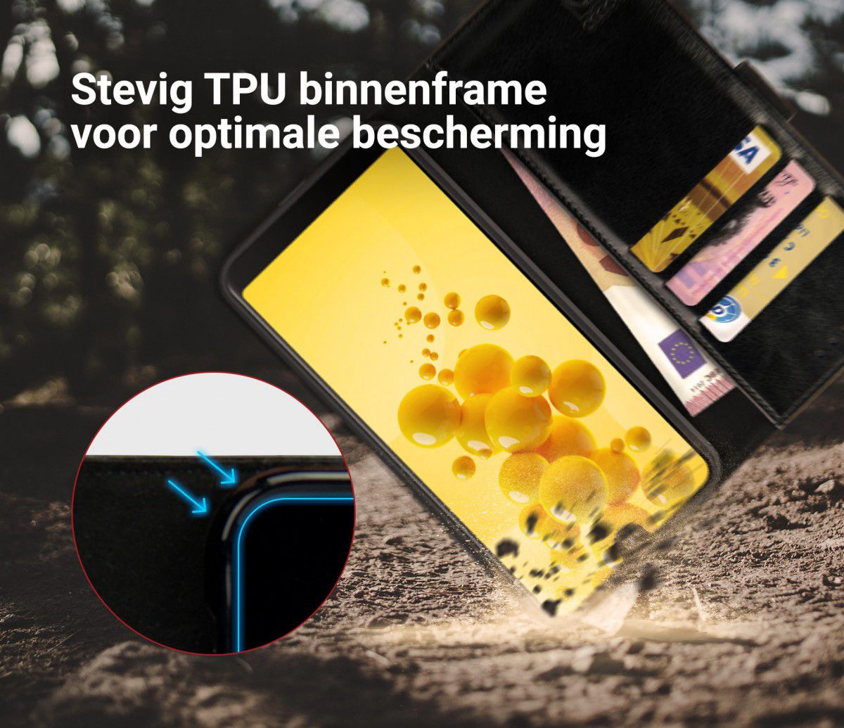 Rosso Element Wiko View 2 Hoesje Book Cover Zwart afbeelding 5