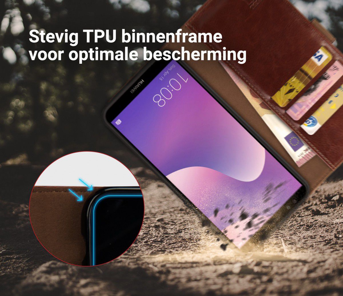 Rosso Element Huawei Y7 2018 Hoesje Book Cover Bruin afbeelding 5