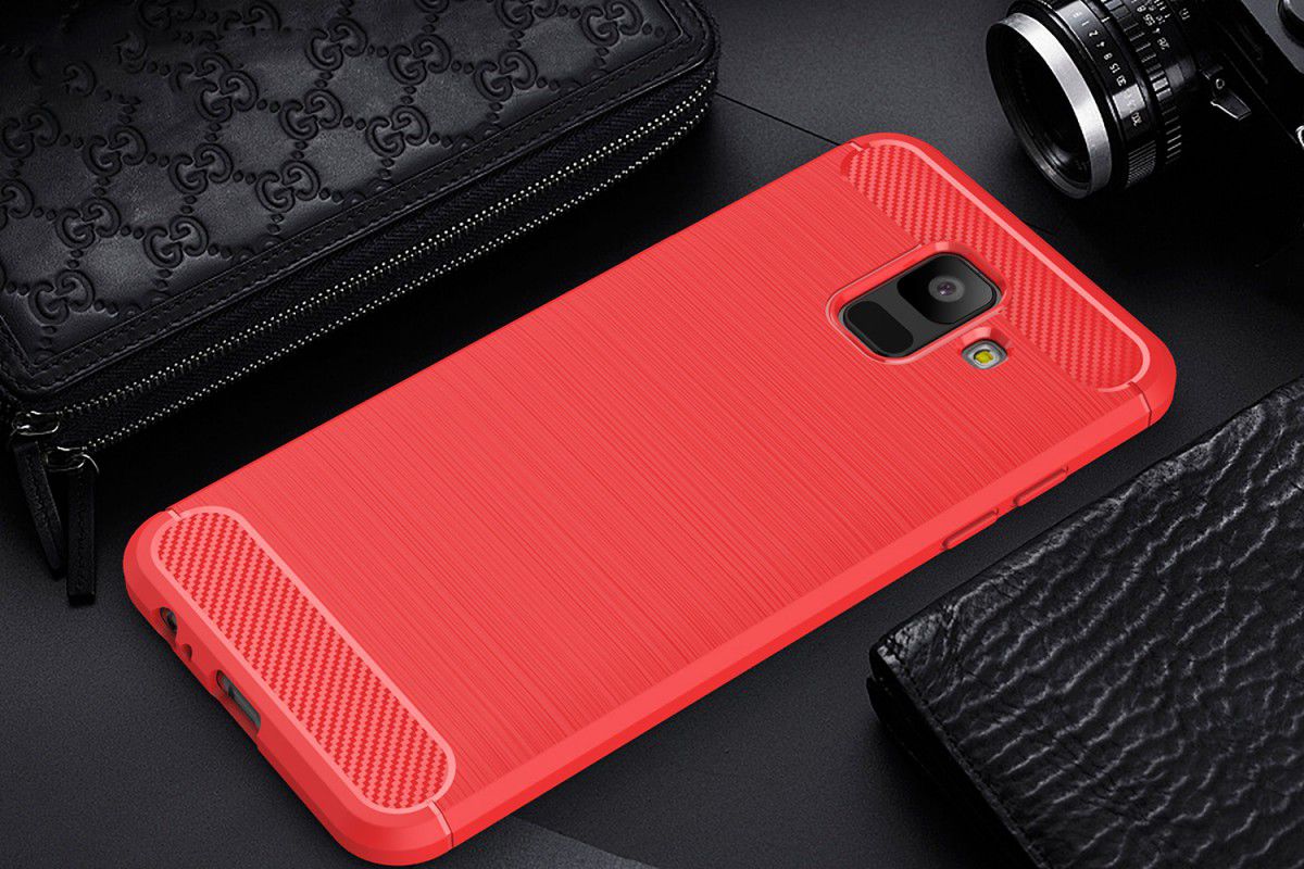 Samsung Galaxy A6 Geborsteld TPU Hoesje Rood afbeelding 2