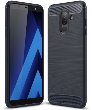 Samsung Galaxy A6 Plus Geborsteld TPU Hoesje Blauw Hoesjes