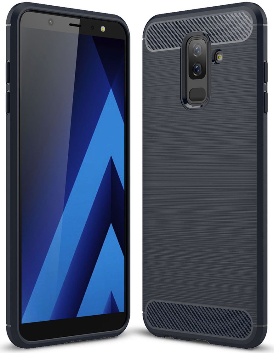 Samsung Galaxy A6 Plus Geborsteld TPU Hoesje Blauw afbeelding 1