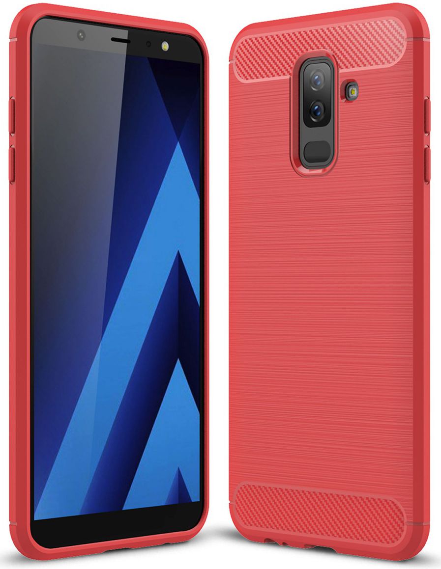 Samsung Galaxy A6 Plus Geborsteld TPU Hoesje Rood afbeelding 1