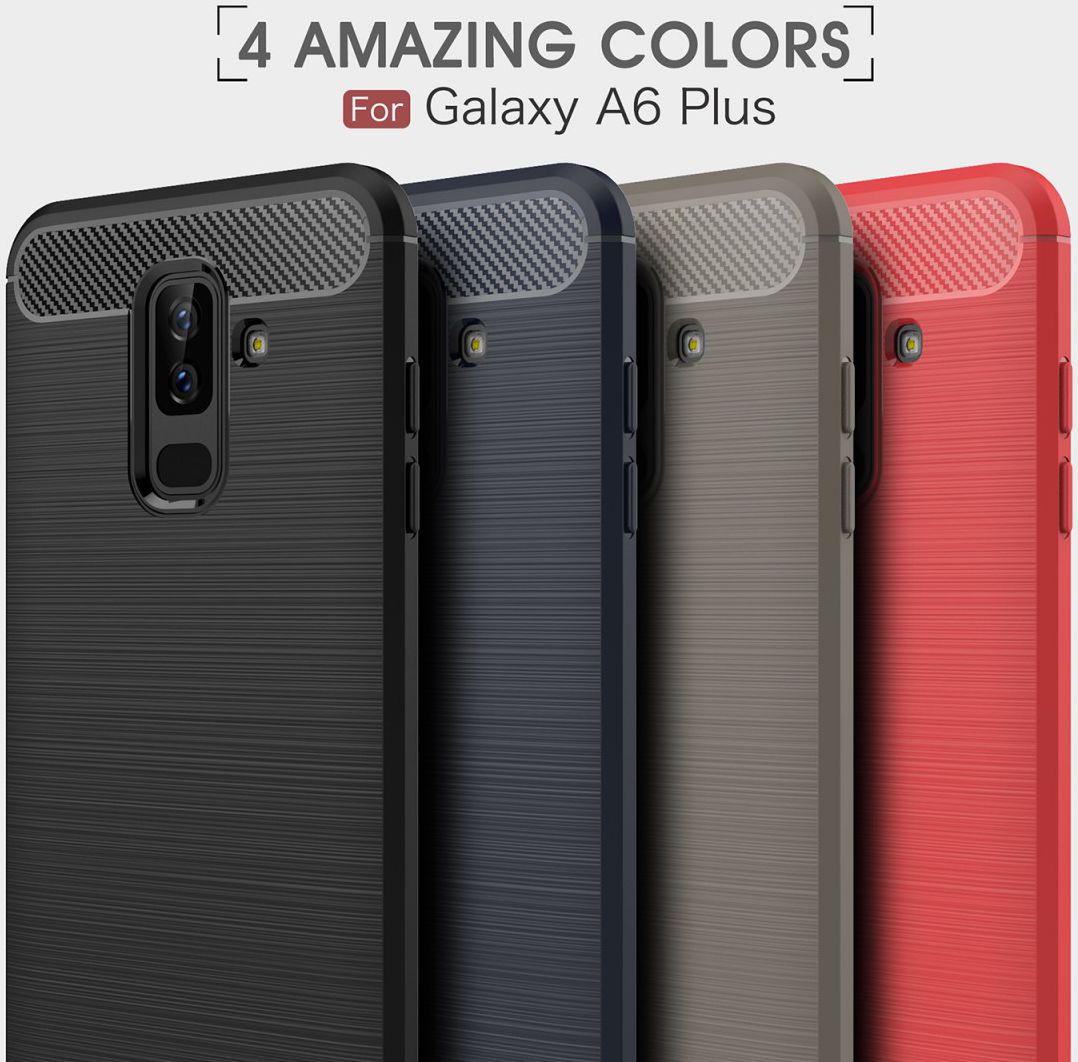 Samsung Galaxy A6 Plus Geborsteld TPU Hoesje Rood afbeelding 4