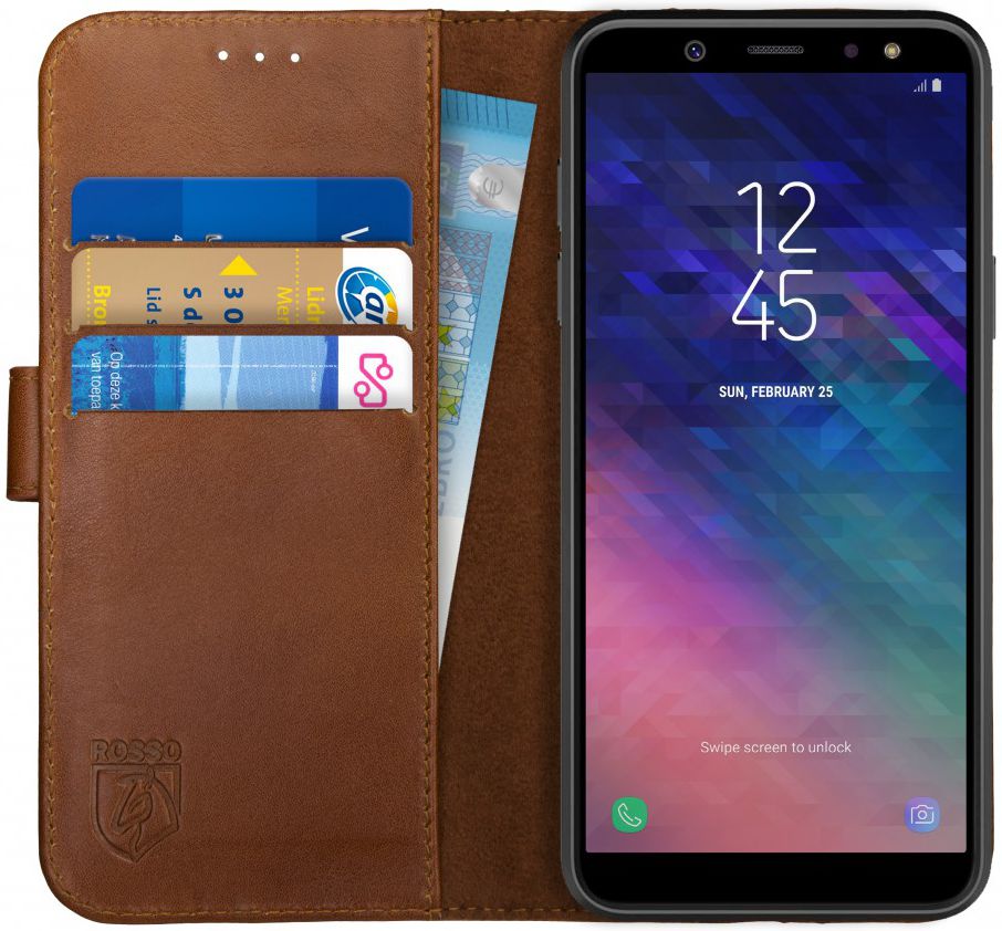 Rosso Deluxe Samsung Galaxy A6 Hoesje Echt Leer Book Case Bruin afbeelding 1