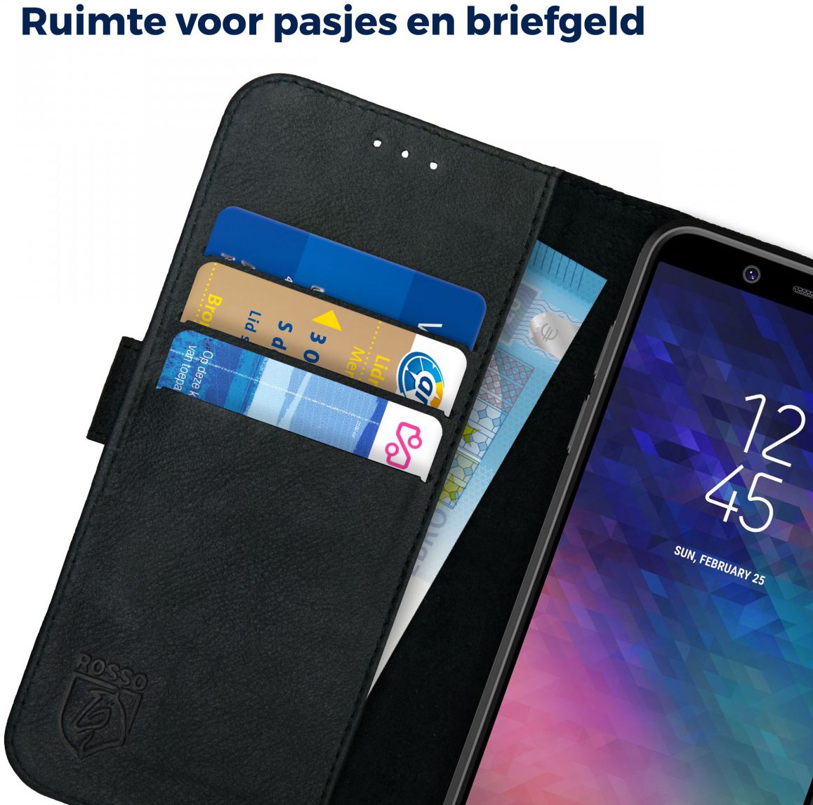 Rosso Deluxe Samsung Galaxy A6 Hoesje Echt Leer Book Case Zwart afbeelding 6