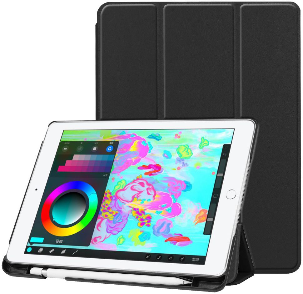 Apple iPad 2017 / 2018 / Air / Air 2 Tri-Fold Hoes Zwart afbeelding 1