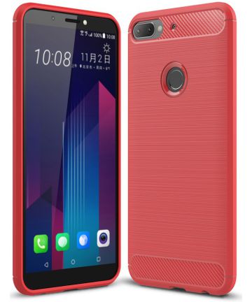 HTC Desire 12 Plus Geborsteld TPU Hoesje Rood Hoesjes