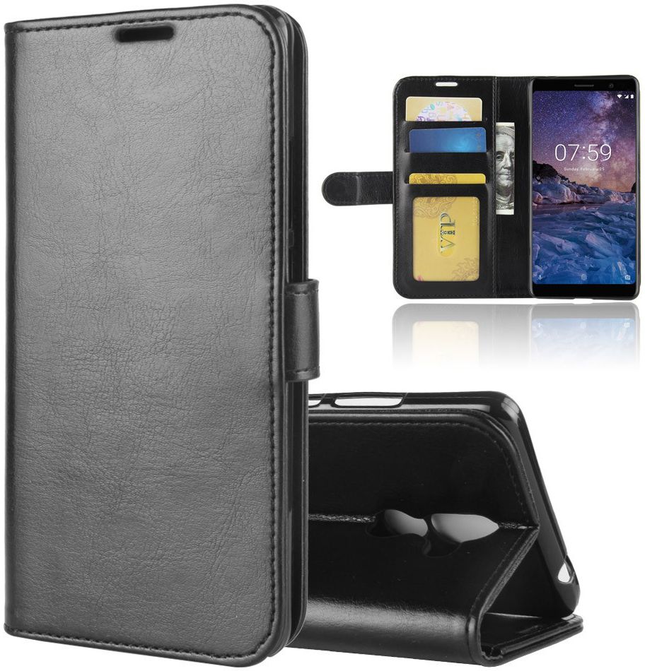 Nokia 7 Plus Lederen Portemonnee Stand Hoesje Zwart afbeelding 1