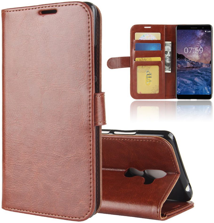 Nokia 7 Plus Lederen Portemonnee Stand Hoesje Bruin afbeelding 1