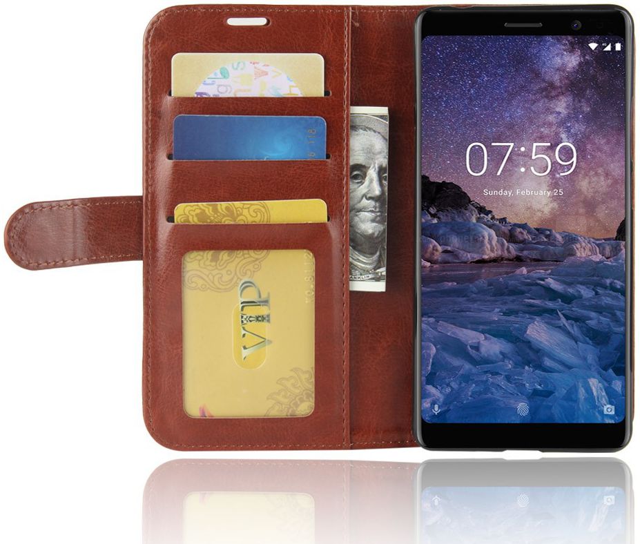 Nokia 7 Plus Lederen Portemonnee Stand Hoesje Bruin afbeelding 5