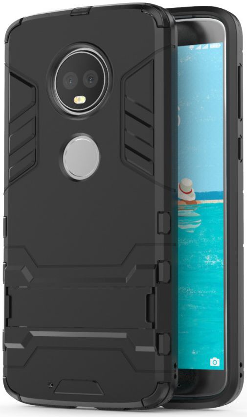 Motorola Moto G6 Plus Hybride Hoesje met Kickstand Zwart afbeelding 2