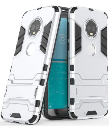Motorola Moto G6 Plus Hybride Hoesje met Kickstand Zilver Hoesjes