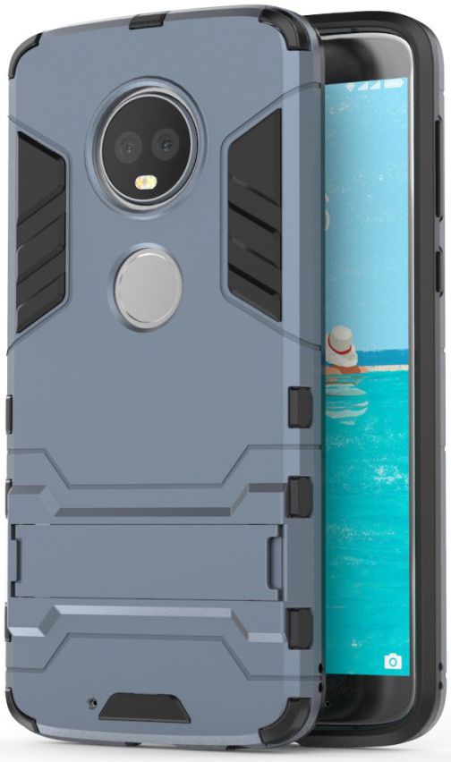 Motorola Moto G6 Plus Hybride Hoesje met Kickstand Blauw afbeelding 2
