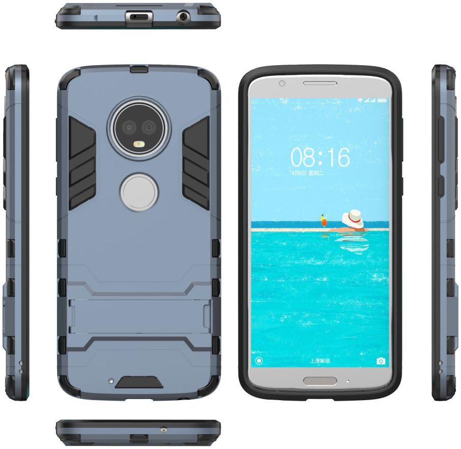 Motorola Moto G6 Plus Hybride Hoesje met Kickstand Blauw afbeelding 5