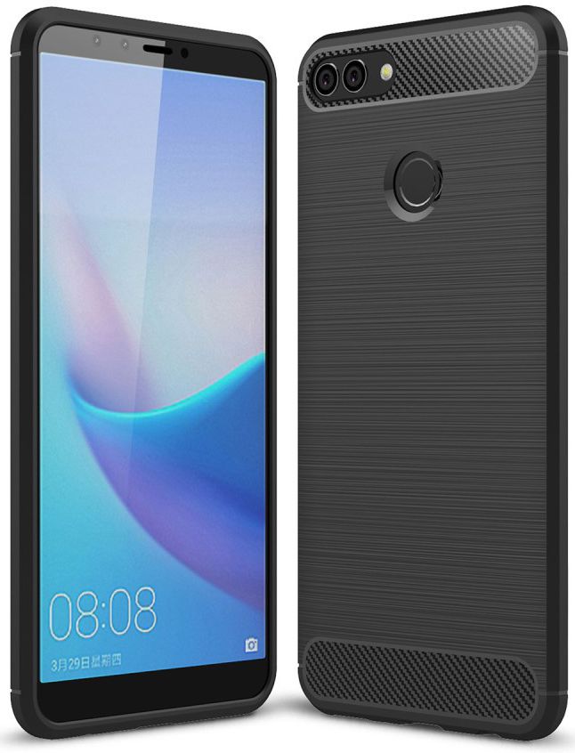 Huawei Y9 (2018) Geborsteld TPU Hoesje Zwart afbeelding 1