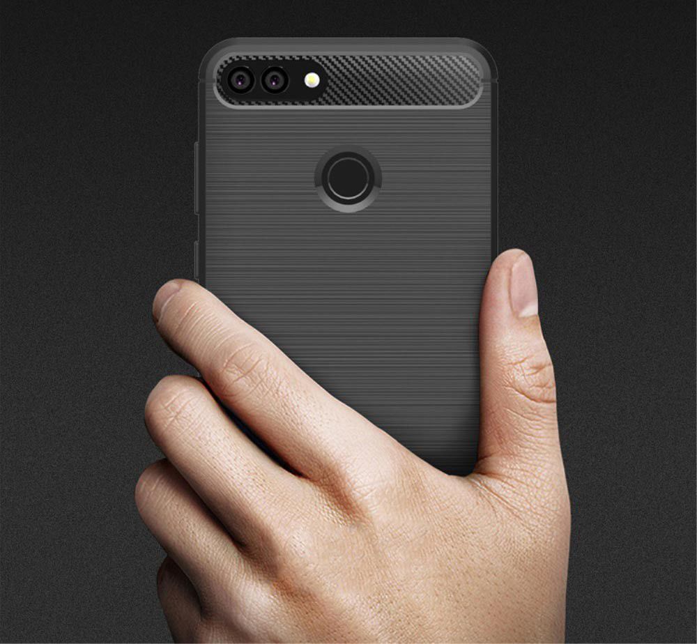 Huawei Y9 (2018) Geborsteld TPU Hoesje Zwart afbeelding 5