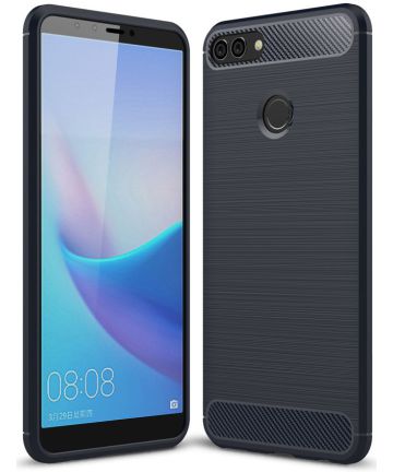 Huawei Y9 (2018) Geborsteld TPU Hoesje Blauw Hoesjes