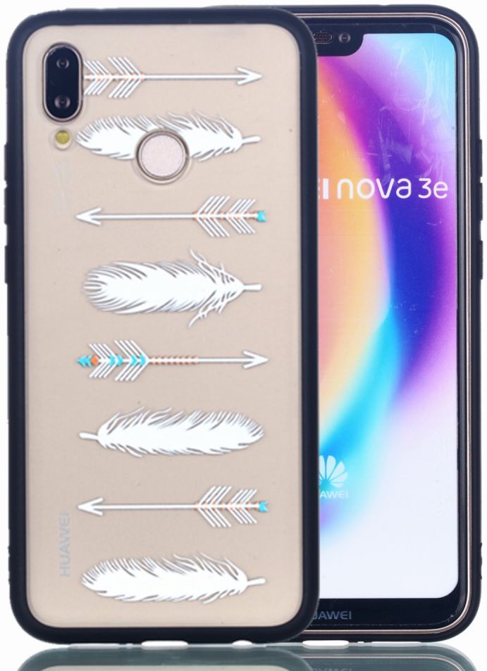 Huawei P20 Lite Hybride Transparant Hoesje met Veren & Pijlen Opdruk afbeelding 1