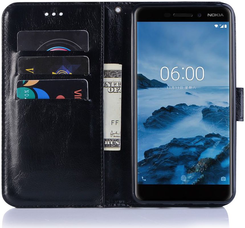 Nokia 6.1 / Nokia 6 (2018) Retro Portemonnee Hoesje Zwart afbeelding 2