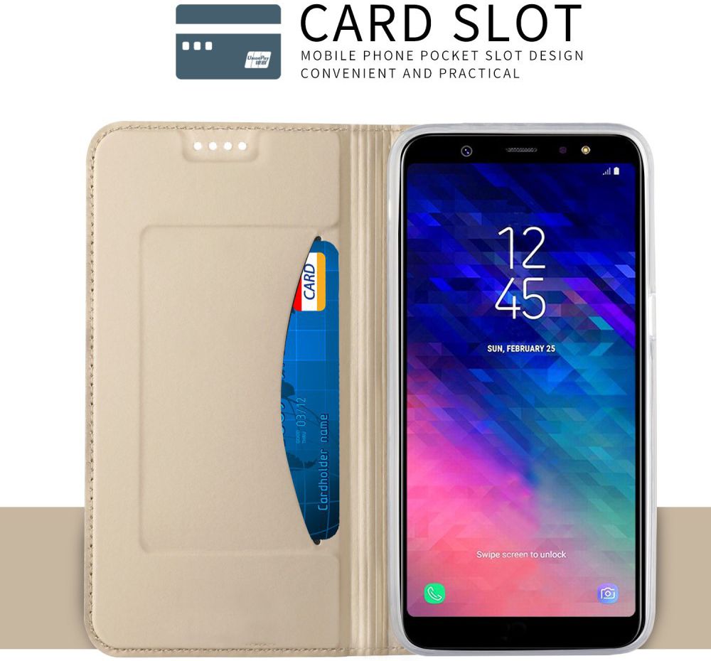 Samsung Galaxy A6 Plus Premium Hoesje met Kaarthouder Goud afbeelding 2
