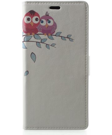 Samsung Galaxy A6 Plus Lederen Portemonnee Hoesje met Cute Owls Print Hoesjes