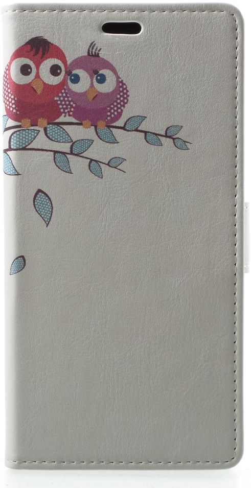 Samsung Galaxy A6 Lederen Portemonnee Hoesje met Cute Owls Print afbeelding 1