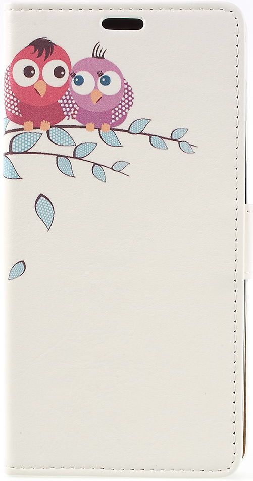 Samsung Galaxy J6 2018 Lederen Portemonnee Hoesje met Cute Owls Print afbeelding 1