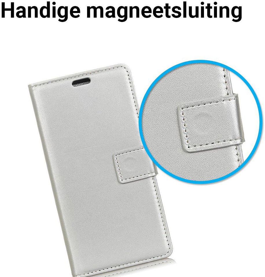 Samsung Galaxy A6 Lederen Wallet Stand Hoesje Zilver afbeelding 4