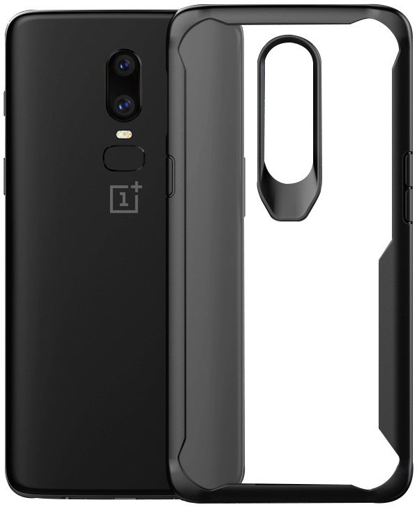 OnePlus 6 Hybride Back Cover Hoesje Transparant / Zwart afbeelding 1