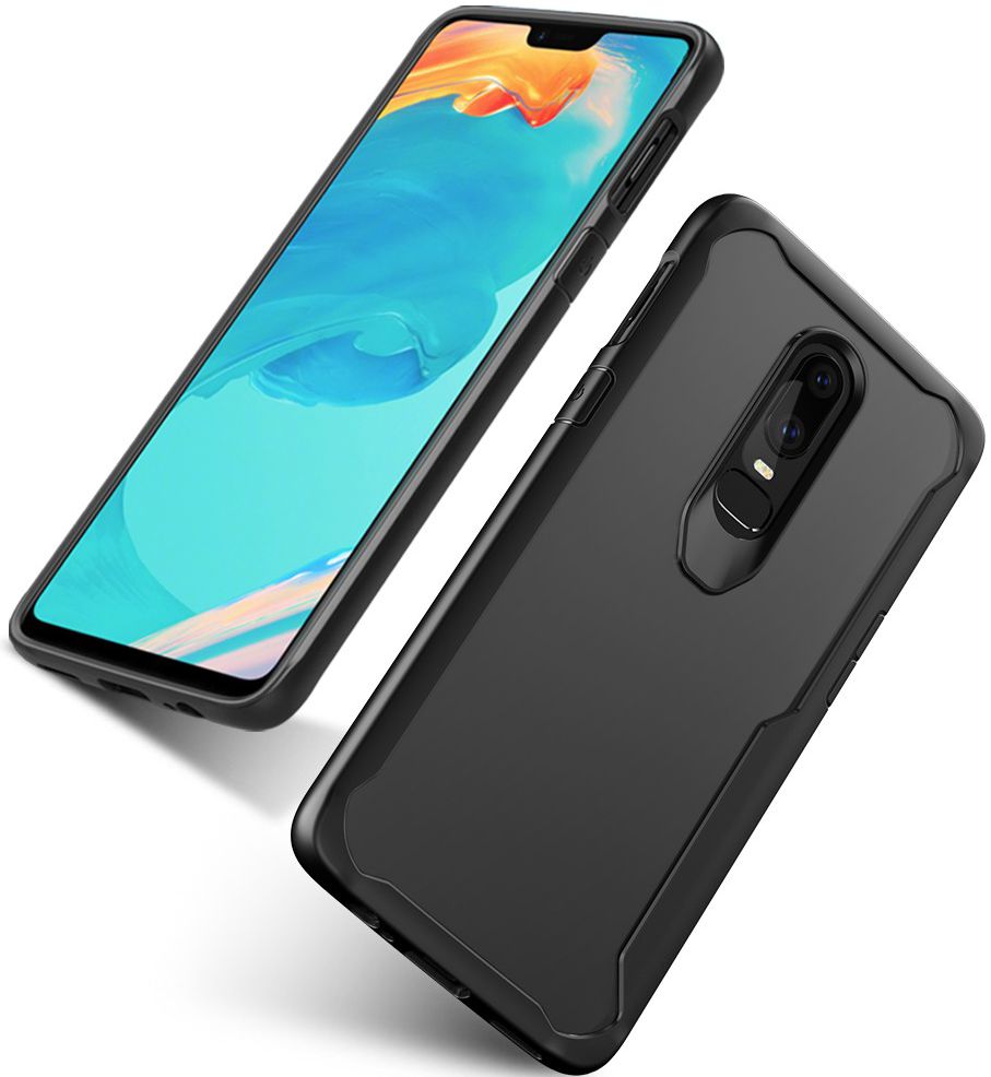OnePlus 6 Hybride Back Cover Hoesje Transparant / Rood afbeelding 2