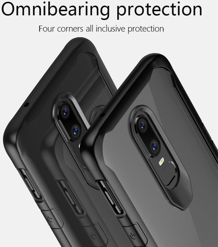 OnePlus 6 Hybride Back Cover Hoesje Transparant / Rood afbeelding 4