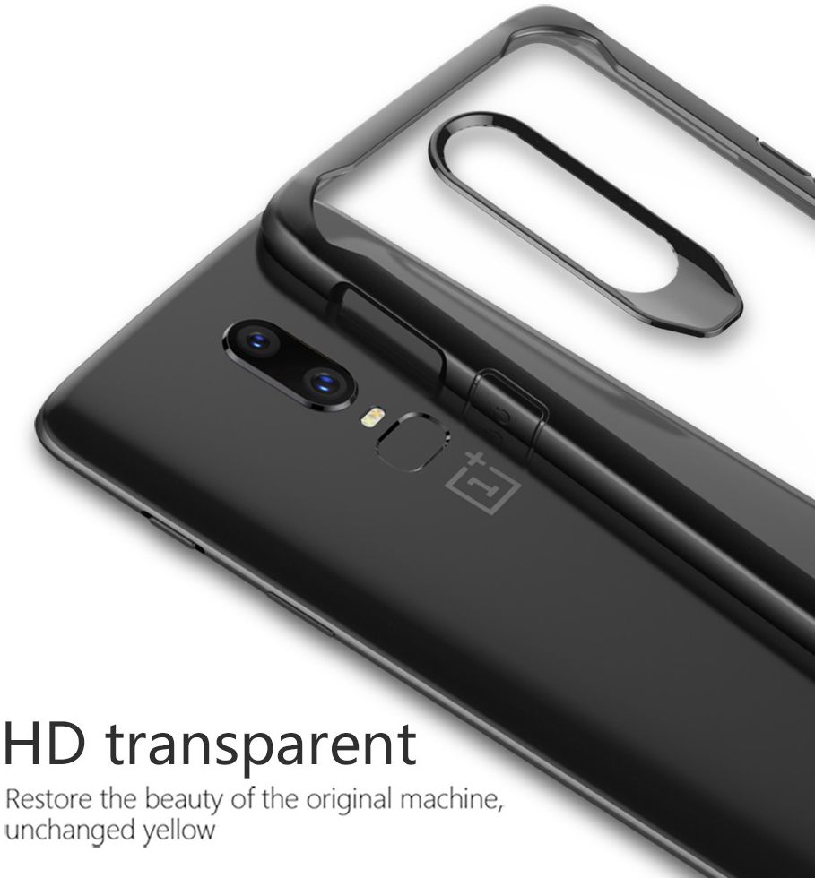 OnePlus 6 Hybride Back Cover Hoesje Transparant / Rood afbeelding 6