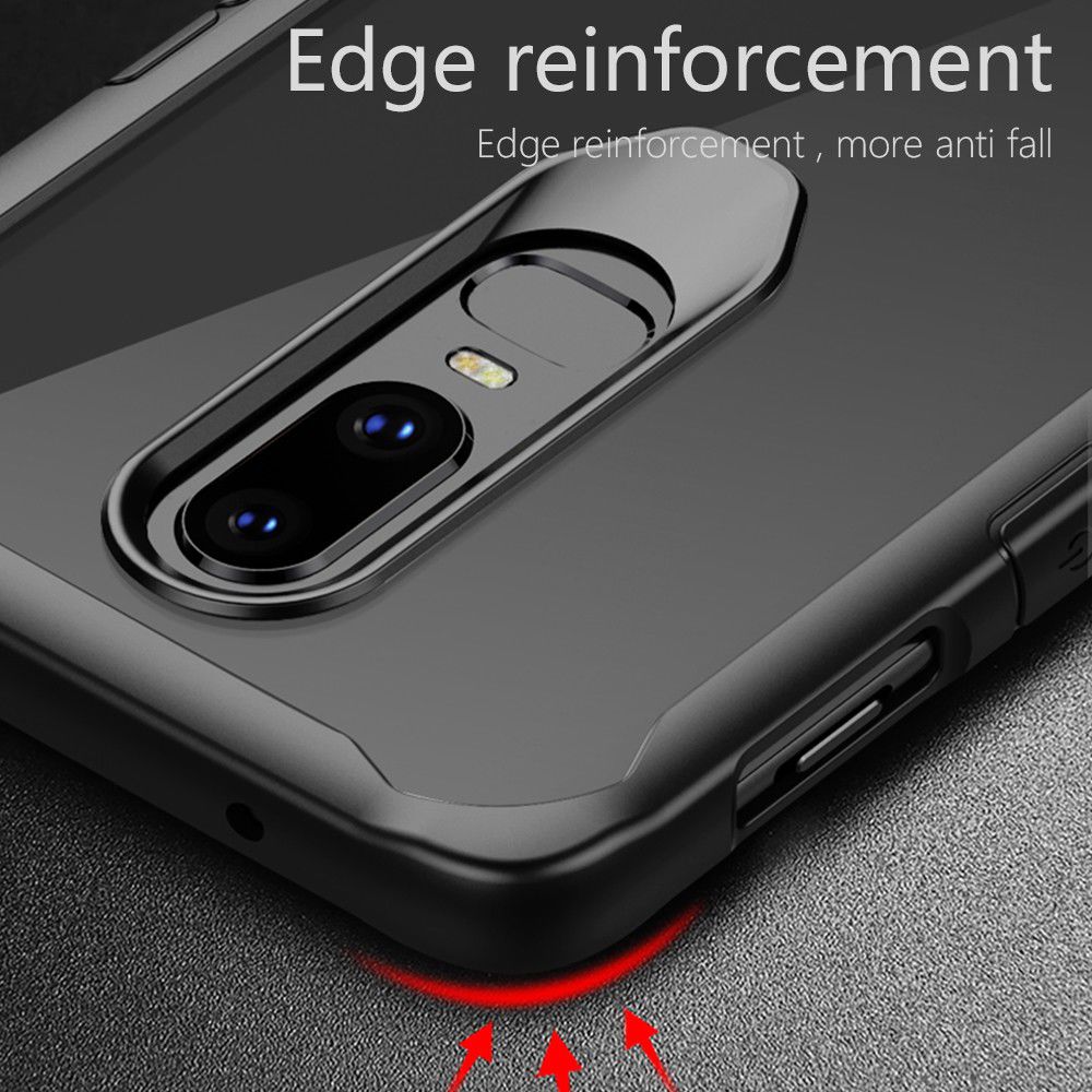 OnePlus 6 Hybride Back Cover Hoesje Transparant / Rood afbeelding 8