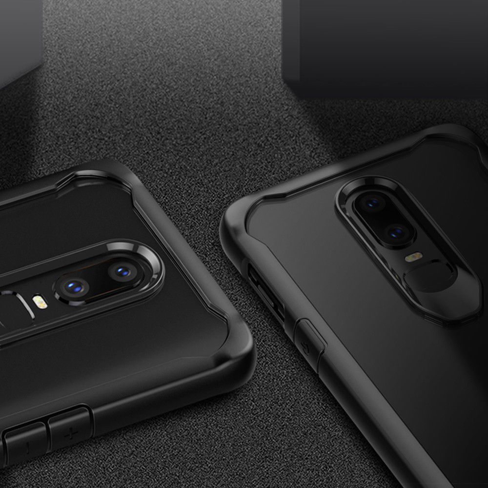 OnePlus 6 Hybride Back Cover Hoesje Transparant / Rood afbeelding 9