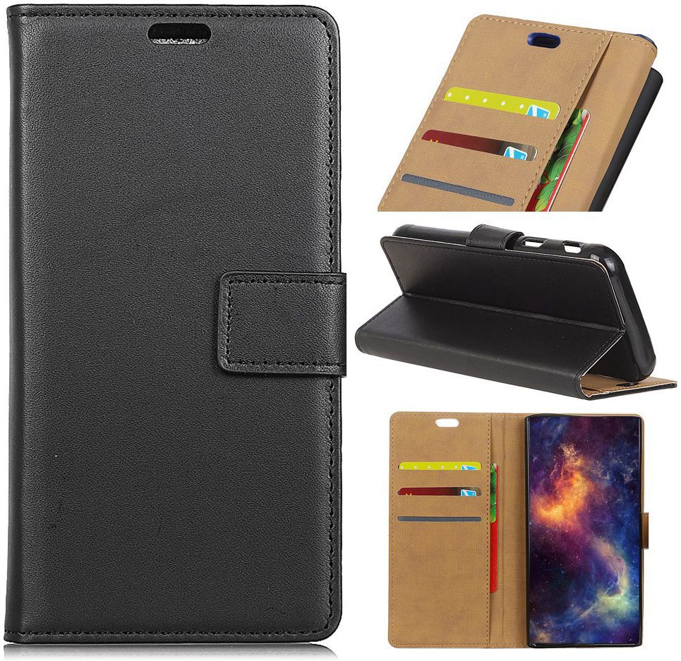 Samsung Galaxy A6 Plus Lederen Wallet Stand Hoesje Zwart afbeelding 9