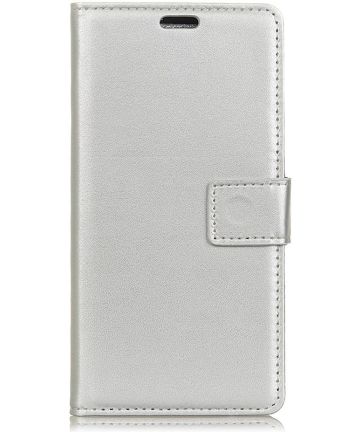 Samsung Galaxy A6 Plus Lederen Wallet Stand Hoesje Zilver Hoesjes