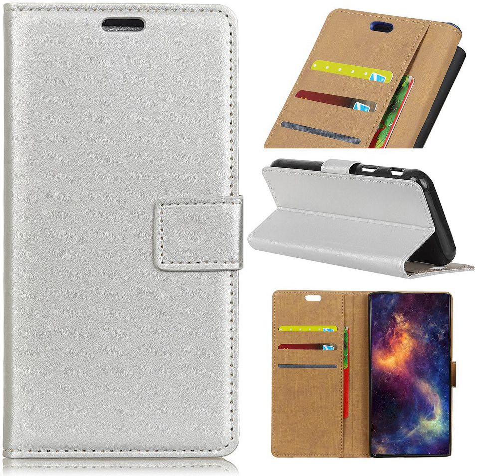 Samsung Galaxy A6 Plus Lederen Wallet Stand Hoesje Zilver afbeelding 9