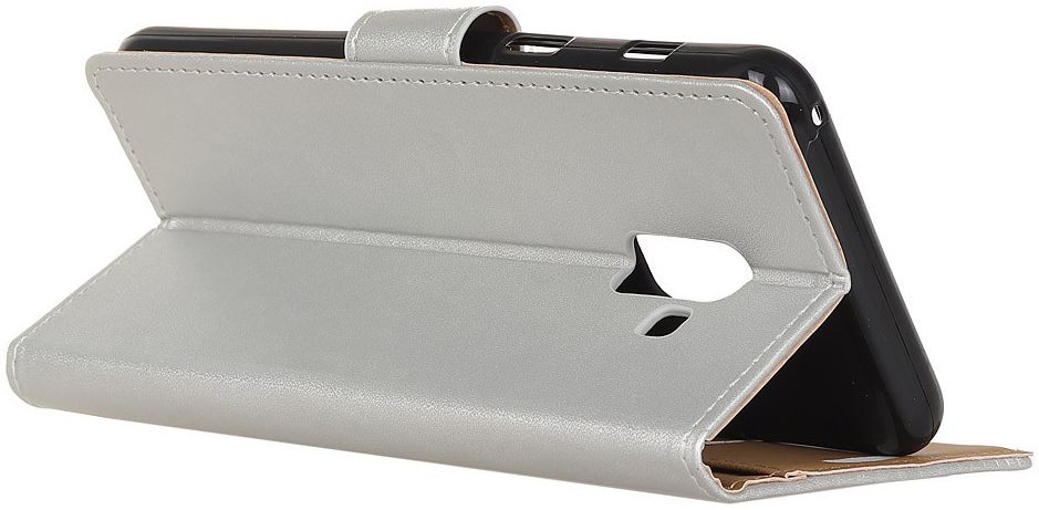 Samsung Galaxy A6 Plus Lederen Wallet Stand Hoesje Zilver afbeelding 7