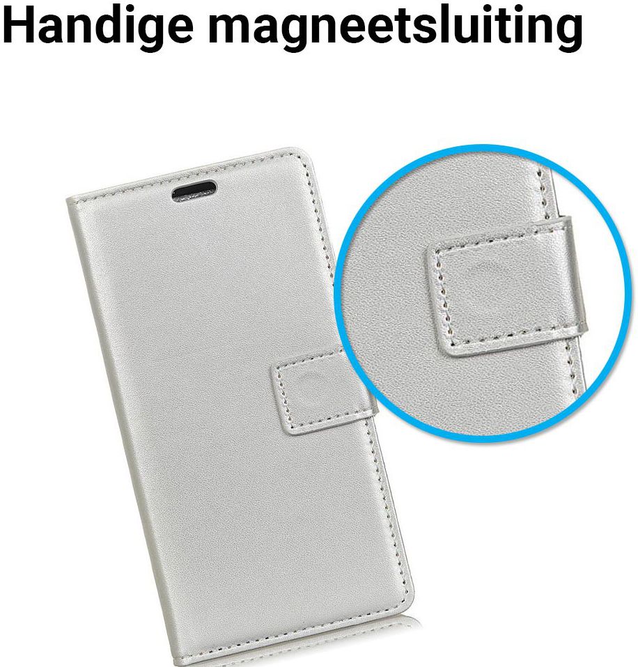 Samsung Galaxy A6 Plus Lederen Wallet Stand Hoesje Zilver afbeelding 3