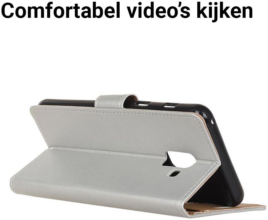 Samsung Galaxy A6 Plus Lederen Wallet Stand Hoesje Zilver afbeelding 5